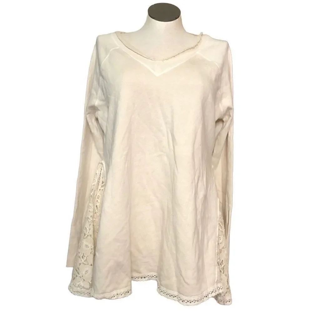 Free People Top Women’s XS Tunic VNeck Fairy Hippie Boho Lace Asymmetrical